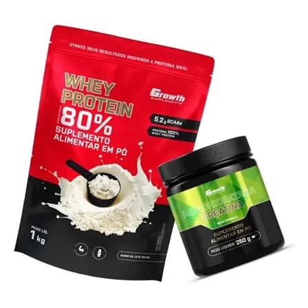 Kit Growth: Whey Protein Concentrado Leite Em Pó 1kg + Creatina Monohidratada Sem Sabor 250g